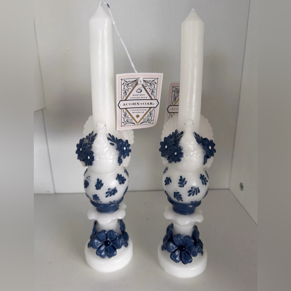Acorn + Oak Vintage-Inspired Blue & White Wax Turkey Taper Candles – Set of 2